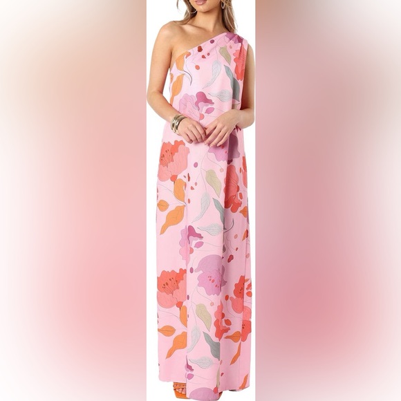 Petal & Pup Dresses & Skirts - Petal & Pup Tillie One-Shoulder Maxi Dress in Pink Floral NWT